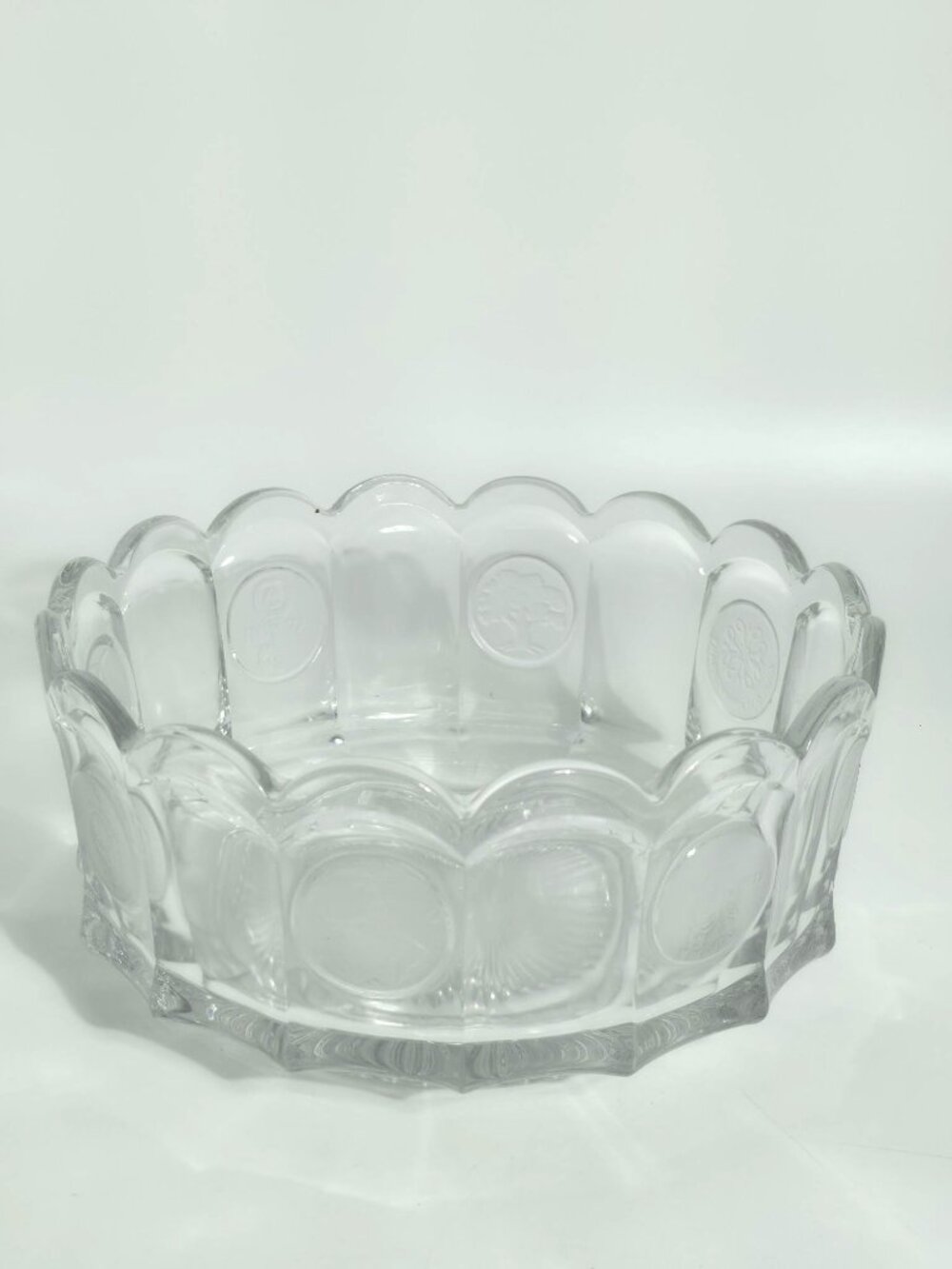 Avon 15th Anniversary Clear Glass Bowl With Etched Motifs Scalloped Rim Vintage